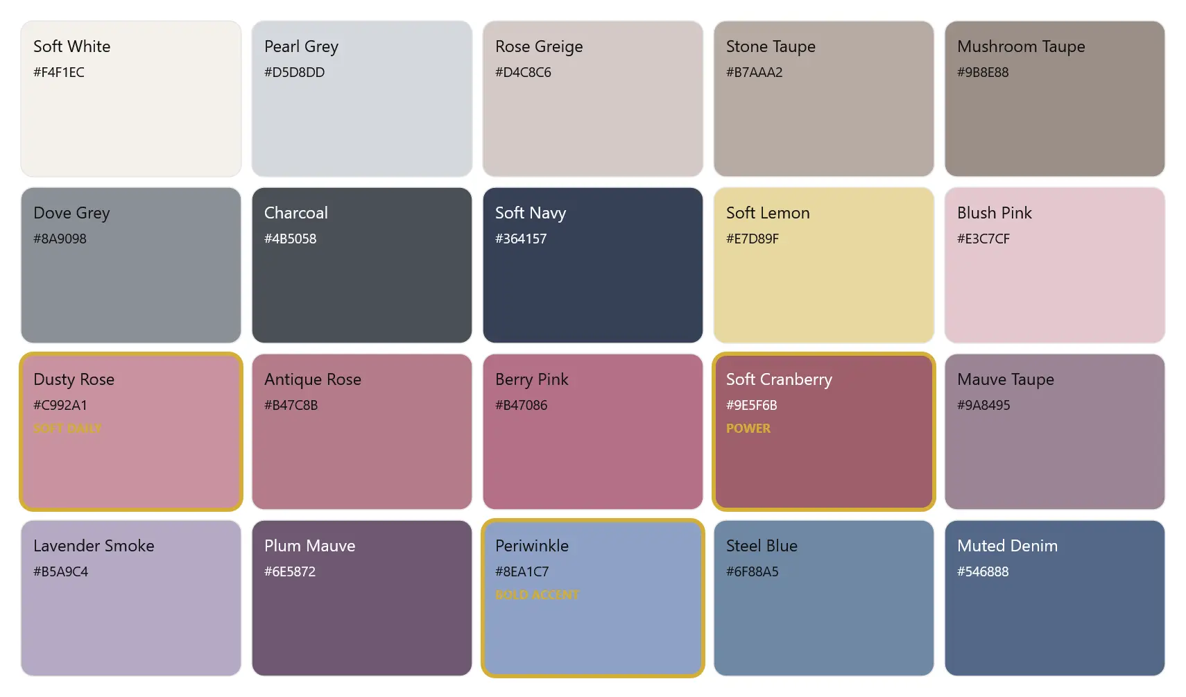 Farbpalette Soft Summer mit HEX Codes